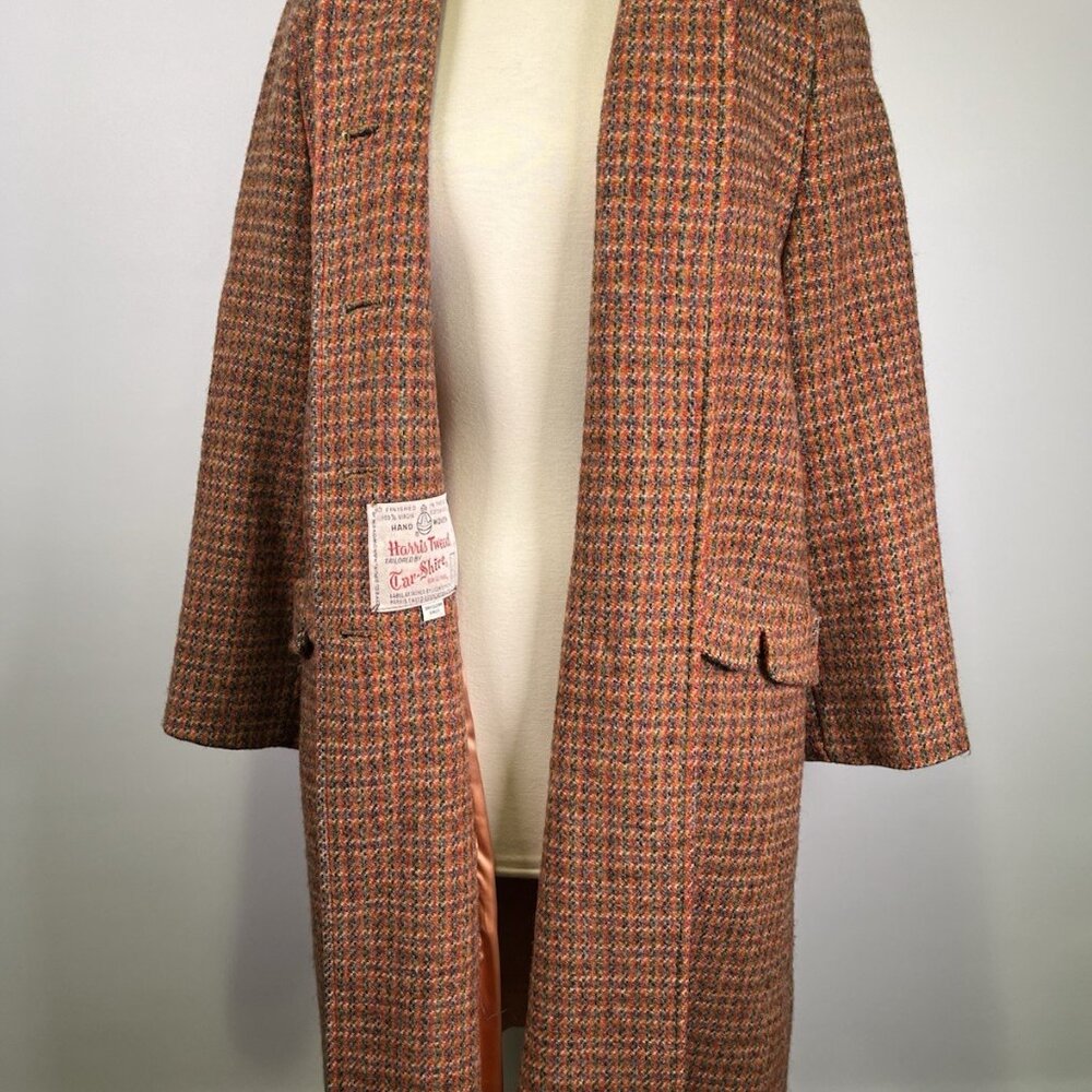 Vintage 60s/70s Harris Tweed Women’s Wool Overcoat Houndstooth Tar-Shire Mod - Picture 10 of 16